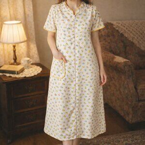 New Vtg Housecoat Robe Floral Zip Up Lightweight Kayser USA Womens Medium Cotton